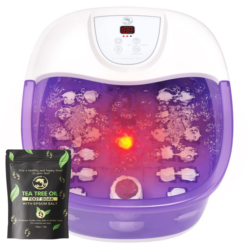 Foot Spa Bath Massager with Heat 2025 Upgraded Vibration Temperature Control Jets Bubbles and Epsom Salt Foot Bath Soak Tub with 22 Massage Rollers Feet Soaking Tub for Relaxation Purple